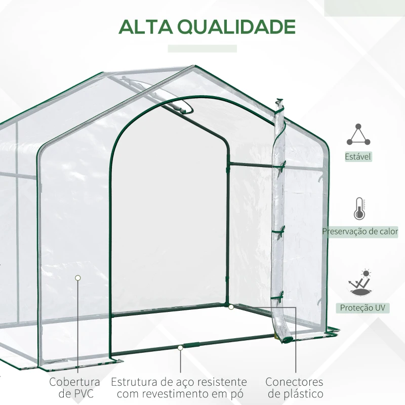 Outsunny Estufa Transparente de Jardim 180x100x168 cm Estufa de Jardim com Porta Enrolável e Estrutura de Aço Transparente