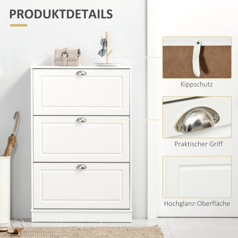 HOMCOM Schuhschrank Schuhregal geräumig hölzern mit Türen und Regalen Spanplatte Weiß 76,2 x 19 x 116,8 cm