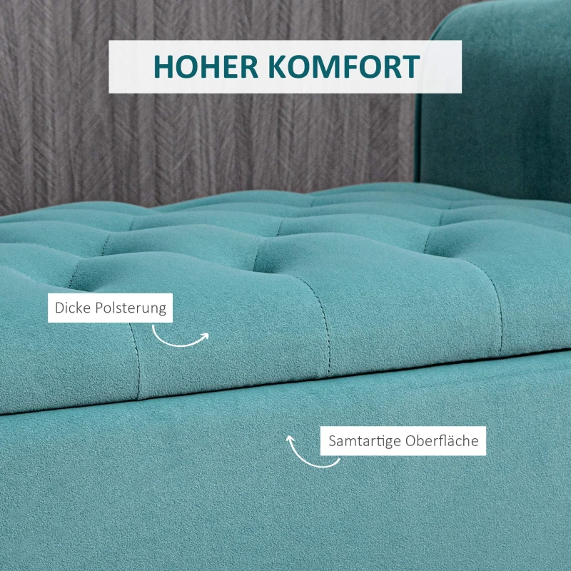 HOMCOM Vintage-design zitbank, zitbank met opbergruimte, fluweel-look, groen(m-5)