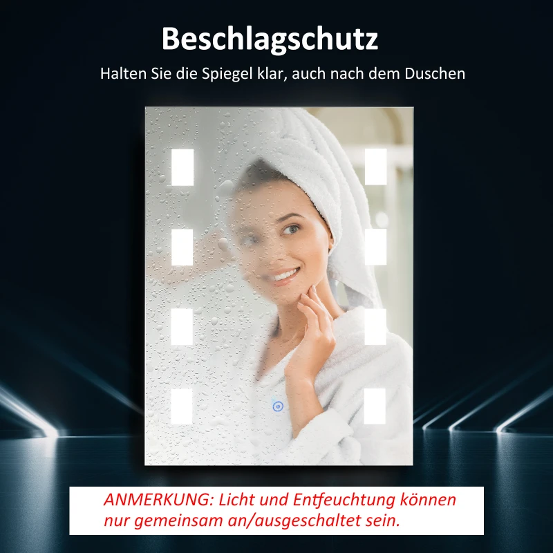HOMCOM lichtspiegel LED-spiegel badspiegel badkamerspiegel wandspiegel met aanraakschakelaar anti-condens zilver 70 x 50 x 4 cm