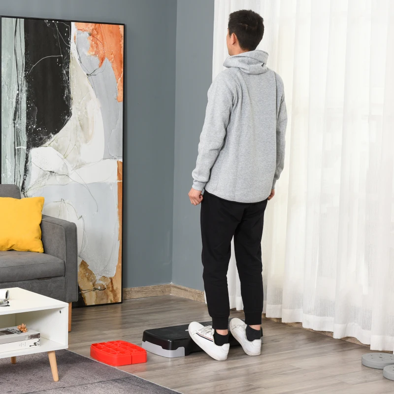 HOMCOM Step para Exercício Aeróbico Plataforma Step com Altura Ajustável em 2 Níveis com Carga Máxima 150kg para Exercício em Academia Casa 68x29x10-15cm Preto e Vermelho