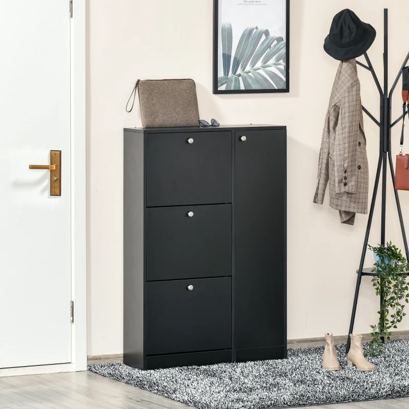 Szafka na buty HOMCOM szafka na buty z uchylnymi drzwiami z 3 klapami i drążkiem zabezpieczającym przed cofaniem 22-28 par 80x24x120cm kolor czarny