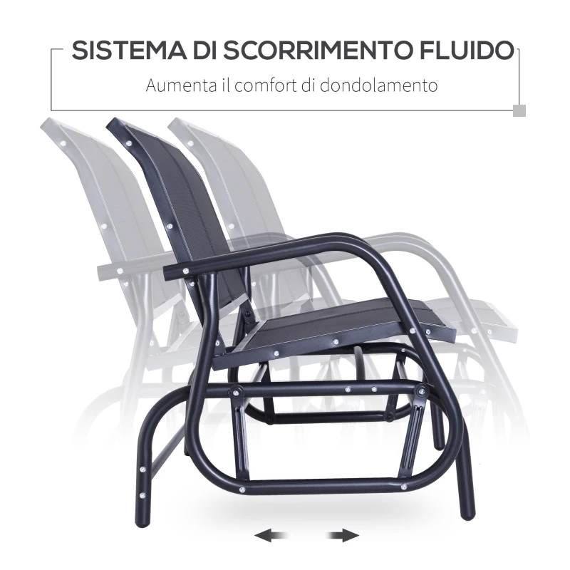 Outsunny Panchina a Dondolo da Giardino a 2 Posti in Metallo e Tessuto a Rete Traspirante, 120x70x85cm, Nero
