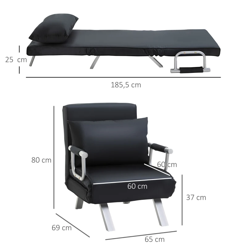 HOMCOM Fotel do spania, 2-w-1 rozkładana sofa z regulowanym oparciem