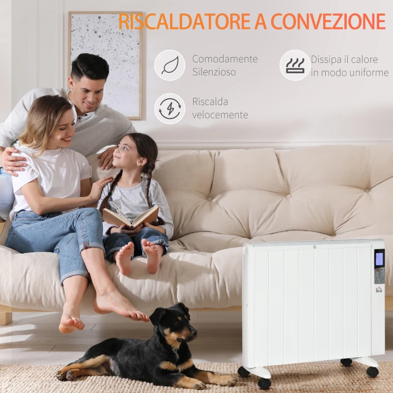 HOMCOM Stufetta Elettrica da 1000/2000W con Timer e Impostazioni di Calore per Stanze max 15 m², 75x31x66.5 cm, Bianco