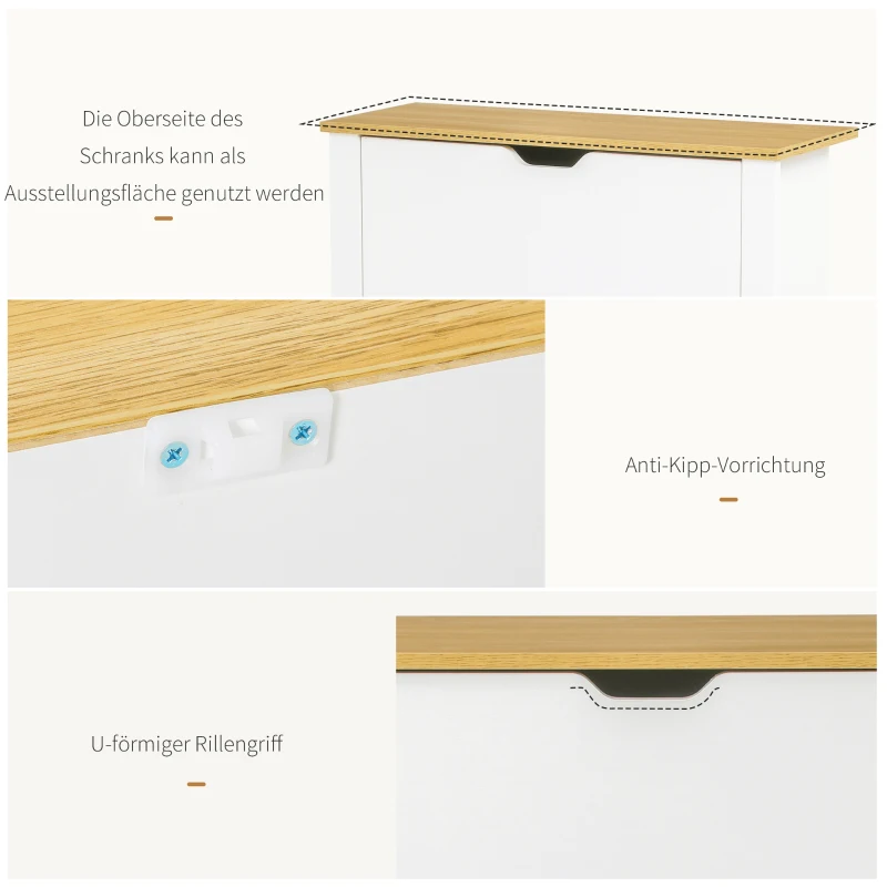 HOMCOM Schuhschrank für 12 Paar Schuhe 2 Klappen 72 cm x 26 cm x 80 cm Weiß + Natur