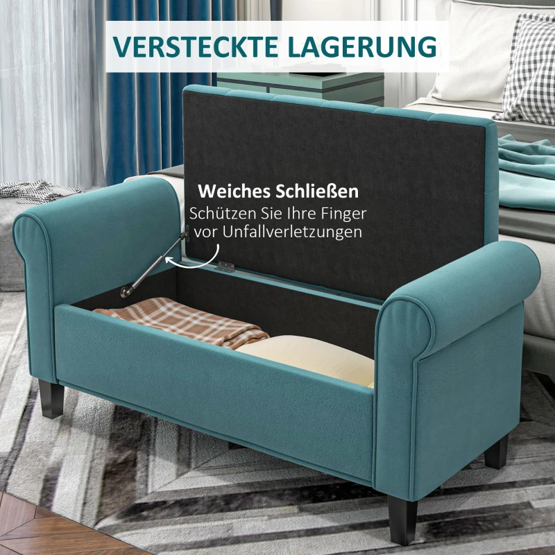 HOMCOM Vintage-design zitbank, zitbank met opbergruimte, fluweel-look, groen(m-4)