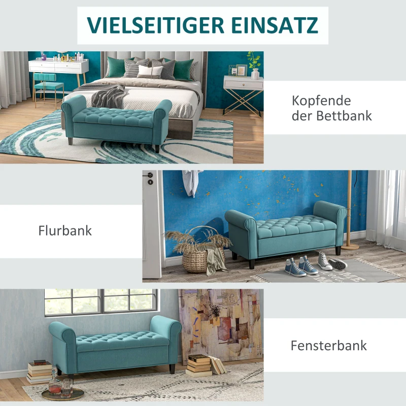 HOMCOM Vintage-design zitbank, zitbank met opbergruimte, fluweel-look, groen(m-7)