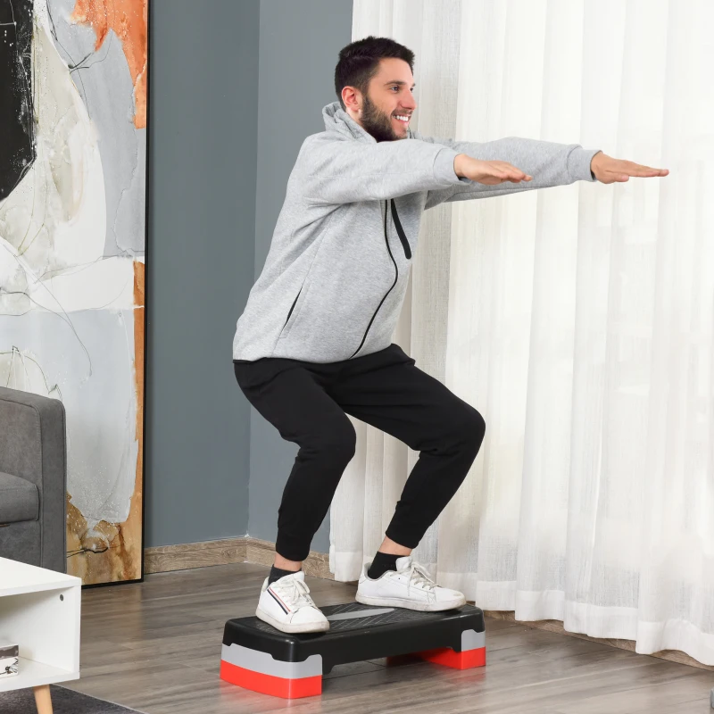HOMCOM Step para Exercício Aeróbico Plataforma Step com Altura Ajustável em 2 Níveis com Carga Máxima 150kg para Exercício em Academia Casa 68x29x10-15cm Preto e Vermelho