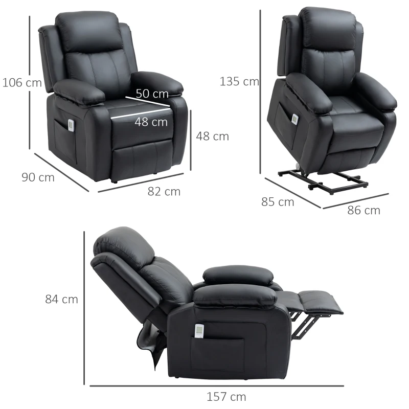 HOMCOM Electric Armchair for Elderly, Leather, w/ Remote Control, Footstool, Black(m-3)