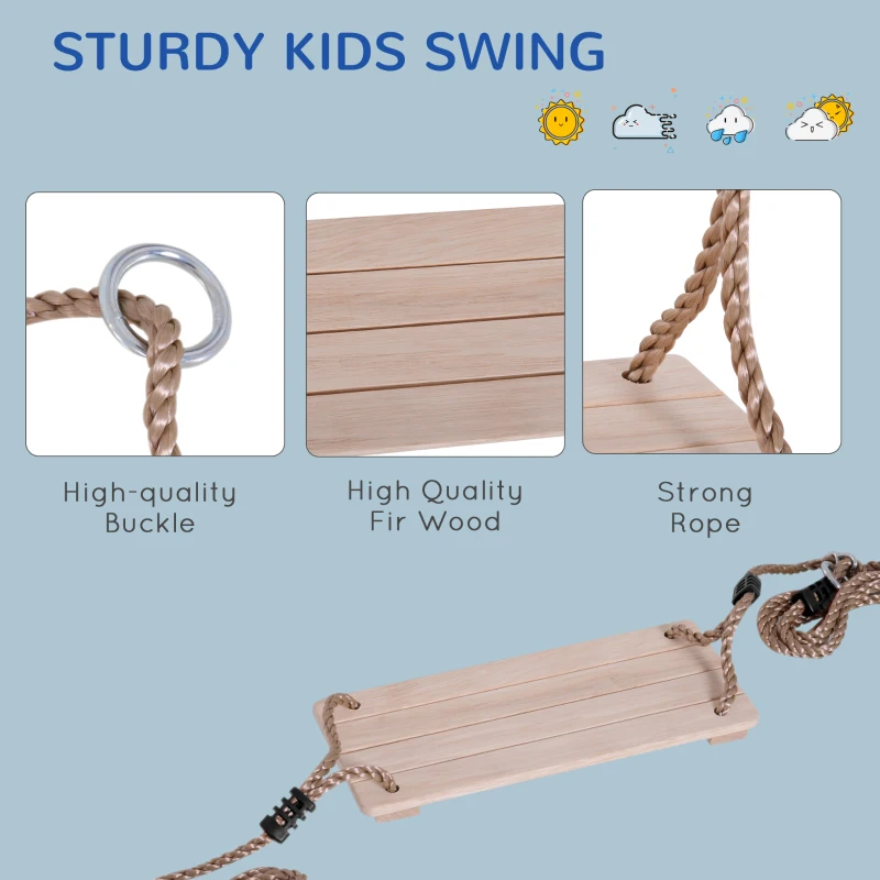HOMCOM Wooden Garden Swing Seat Outdoor Tree Swing for Kids Adults