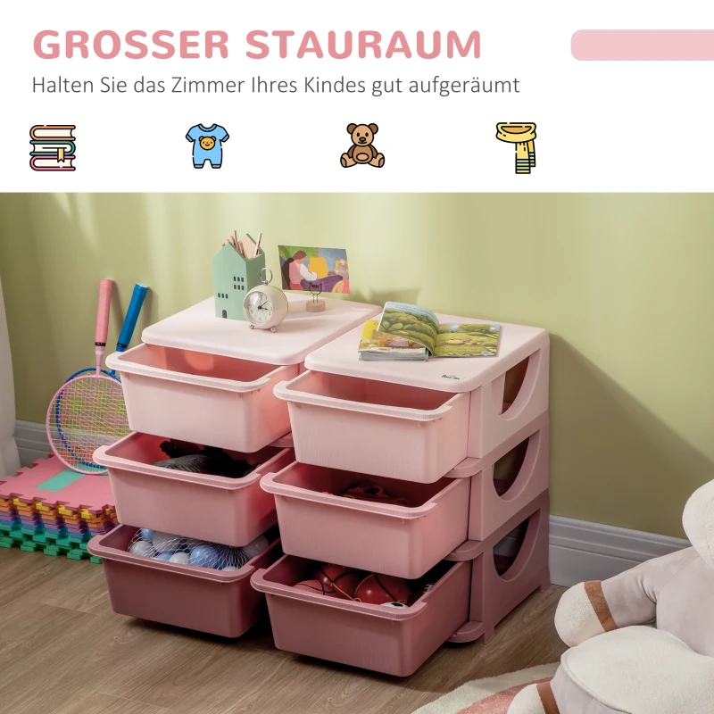 HOMCOM Opbergdoos voor kinderen, kinderopbergdoos, 3 laden, roze+ paars(m-4)