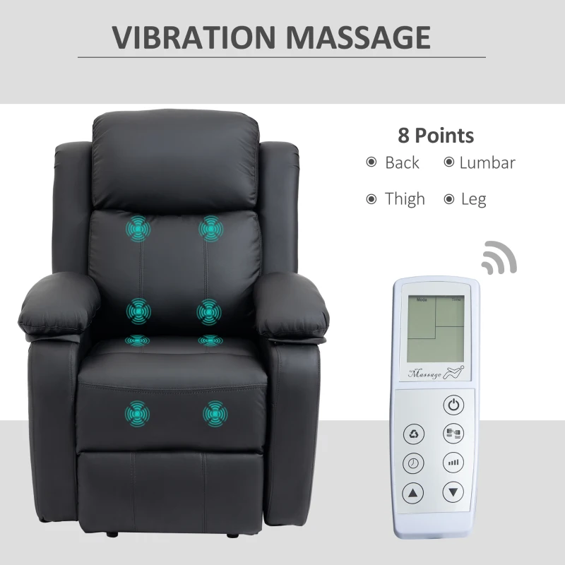 HOMCOM Electric Armchair for Elderly, Leather, w/ Remote Control, Footstool, Black(m-6)