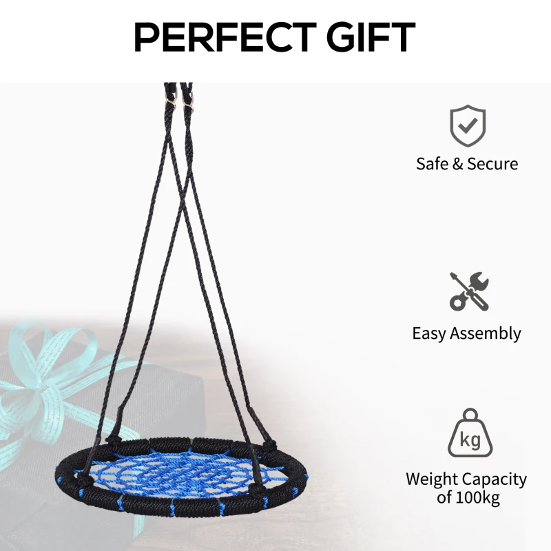 HOMCOM 23.5 Inch/ 60 cm Spider Web Tree Swing for Kids Children Nest Swing Seat Heavy Duty Rope Metal Frame Outdoor Birds Crows Toys Garden Backyard