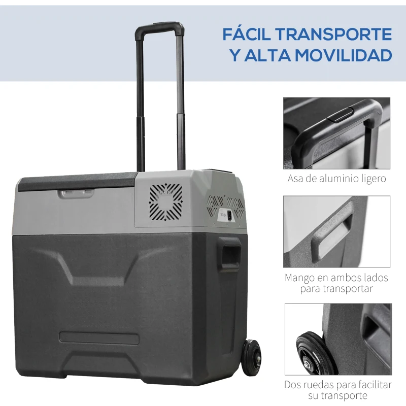 HOMCOM Nevera y Congelador de Compresor 50L Eléctrica Refrigerador de Coche CC 12V/24V hasta -20℃ Pantalla LED Táctil Asa Retráctil Ruedas para Hogar Camping Viajes Automóvil 58,6x37,8x54,5 cm Negro