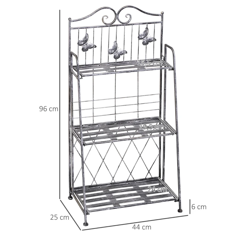 Regał na rośliny kwiaty stojak ogrodowy 3-poziomowy metal składany srebrny 44 x 25 x 96 cm Outsunny
