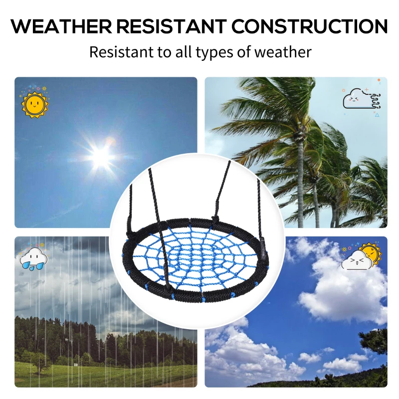 HOMCOM 23.5 Inch/ 60 cm Spider Web Tree Swing for Kids Children Nest Swing Seat Heavy Duty Rope Metal Frame Outdoor Birds Crows Toys Garden Backyard