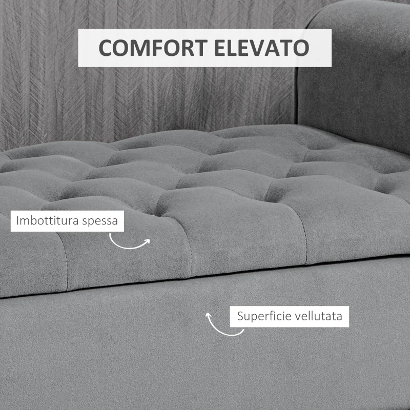 HOMCOM Panca Fondo Letto in Tessuto Vellutato con Spazio Portaoggetti e Braccioli, 126x48.5x57 cm, Grigio