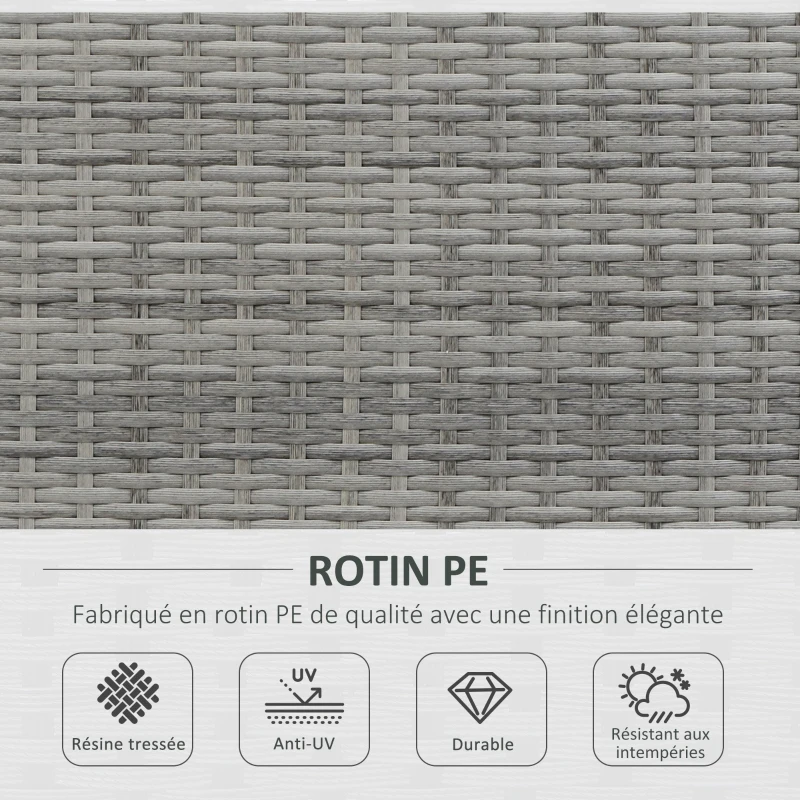Outsunny Lit canapé double pour jardin en résine tressée PE avec matelas, accoudoirs et 4 coussins dim. 158L x 134l x 70H cm - gris et beige