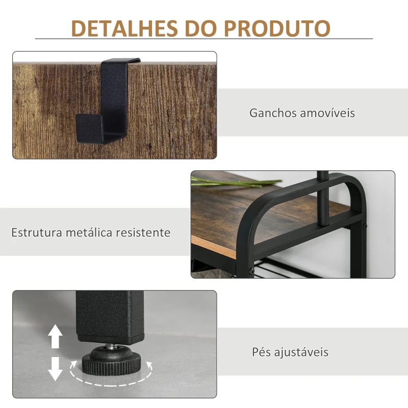 HOMCOM Móvel Cabide de Entrada com 8 Ganchos e Sapateira Armário de Entrada com Cabides 72x34x185cm Marrom e Preto