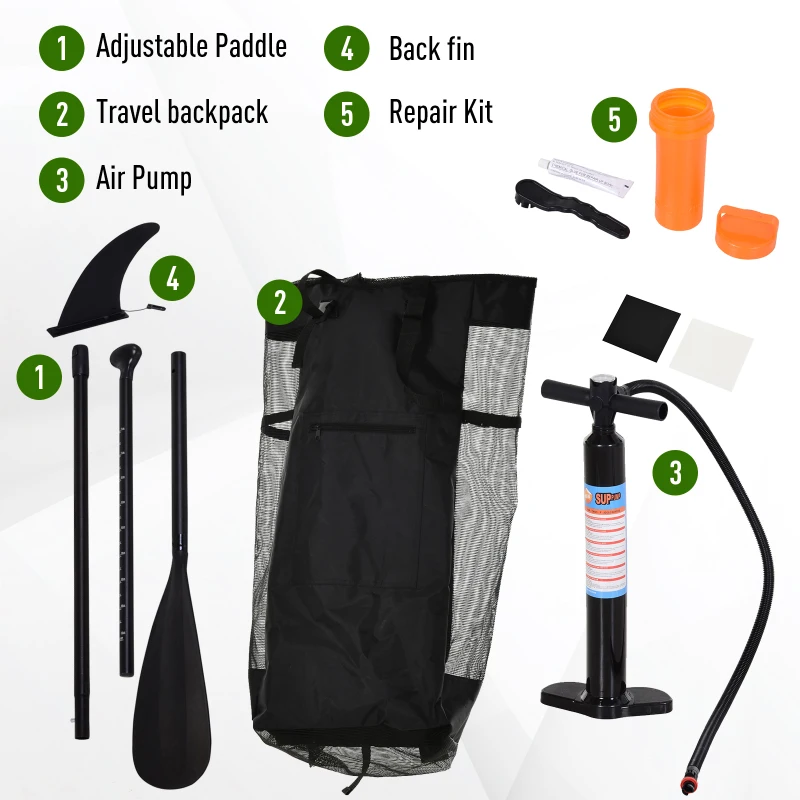 HOMCOM Tavola Gonfiabile SUP Stand Up Paddle con Pagaia Regolabile, Paddle Surf Gonfiabile Tavola da Surf con Accessori, Verde 302x76x15cm