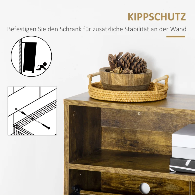 HOMCOM Schuhschrank im Industrie-Design für 12 Paar Schuhe 2 Kippfächer und 4 Regale 60 cm x 24 cm x 102 cm braun