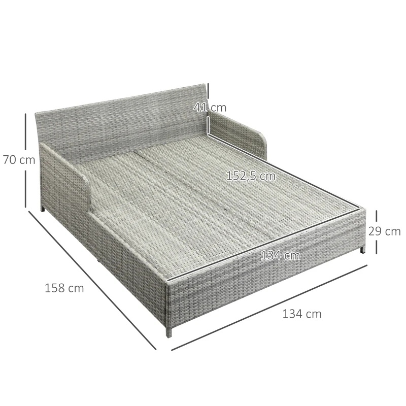 Outsunny Lit canapé double pour jardin en résine tressée PE avec matelas, accoudoirs et 4 coussins dim. 158L x 134l x 70H cm - gris et beige