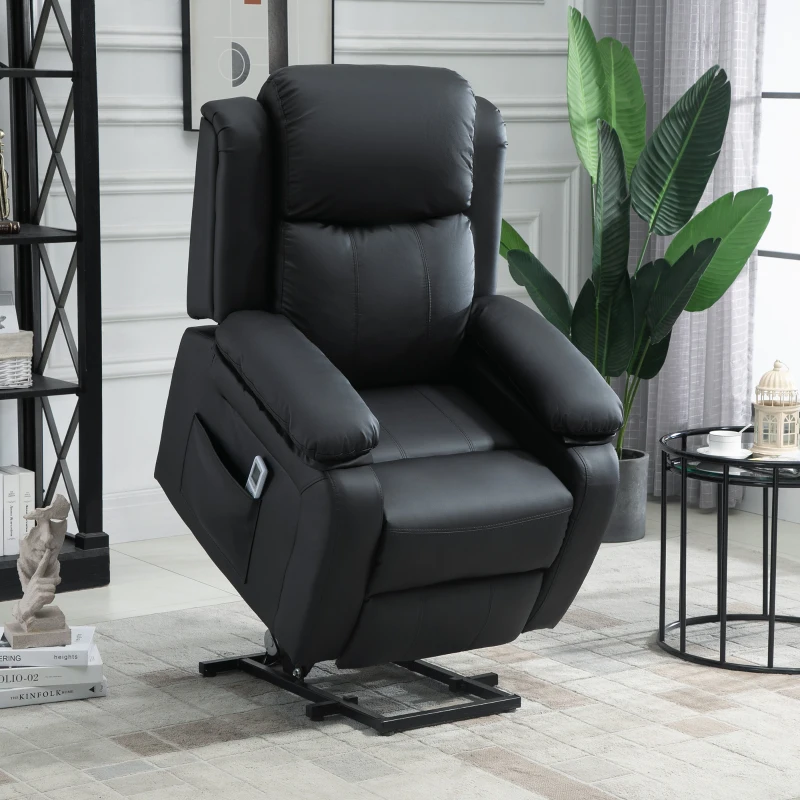 HOMCOM Electric Armchair for Elderly, Leather, w/ Remote Control, Footstool, Black(m-2)