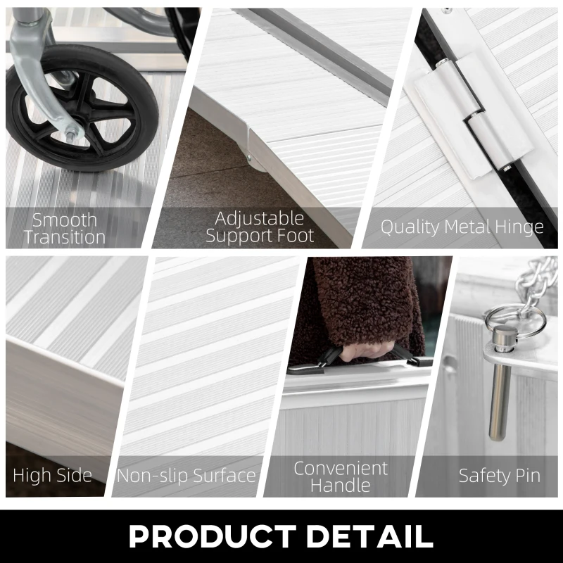 HOMCOM Rampa per Sedia a Rotelle e Scooter per Disabili Pieghevole, Lega di Alluminio Antiscivolo Capacità 270kg, 183x72x5cm