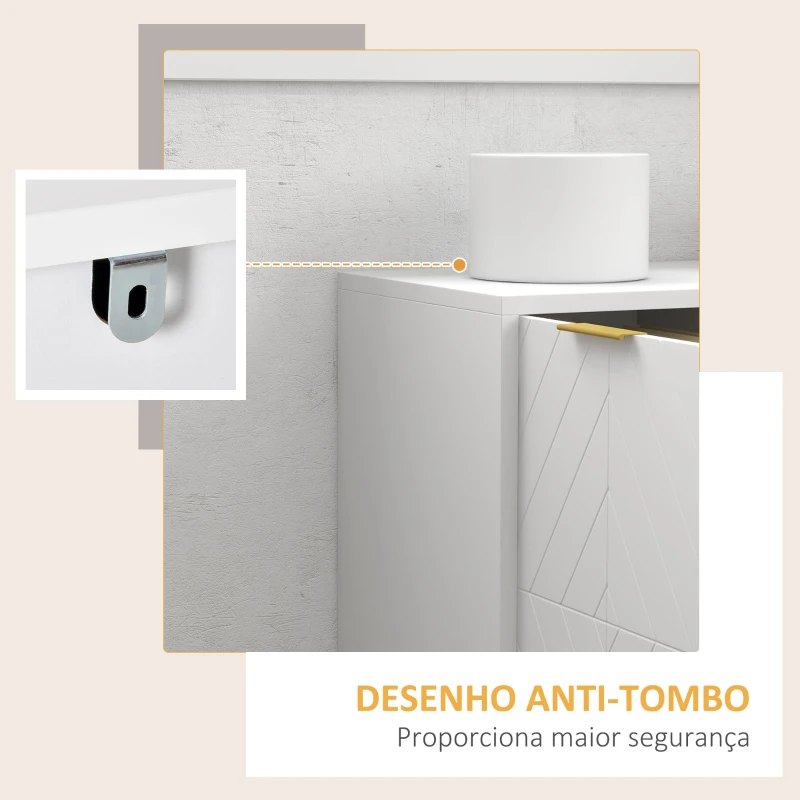 HOMCOM Aparador Auxiliar Armário de Armazenamento com 3 Gavetas e 2 Armários com Prateleira Ajustável 120x40x76 cm Branco