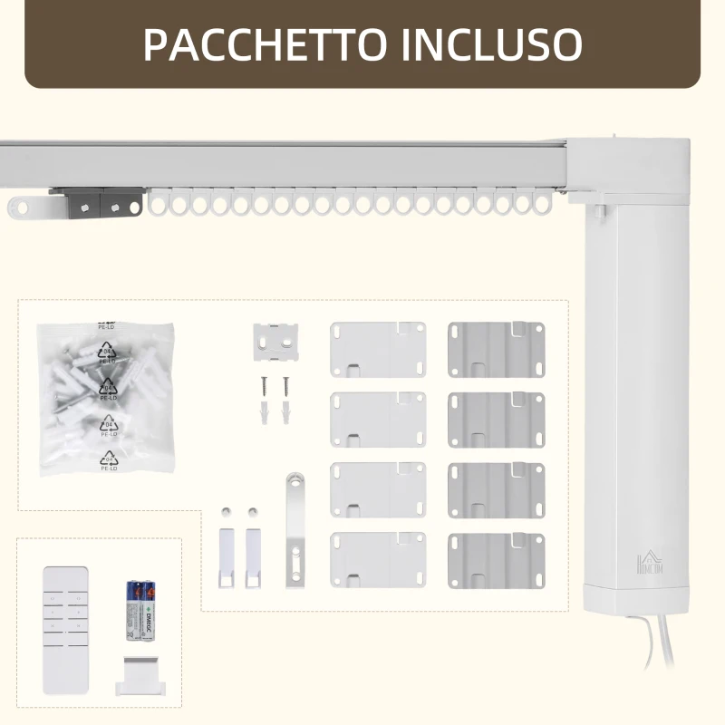 HOMCOM Binario per Tende Motorizzato Larghezza Regolabile, Controllo con Telecomando, APP, Alexa e Google