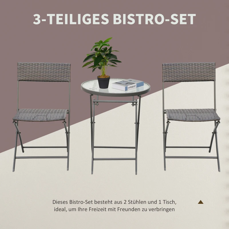 Zestaw mebli ogrodowych komplet bistro technorattan 3 szt. brąz Outsunny