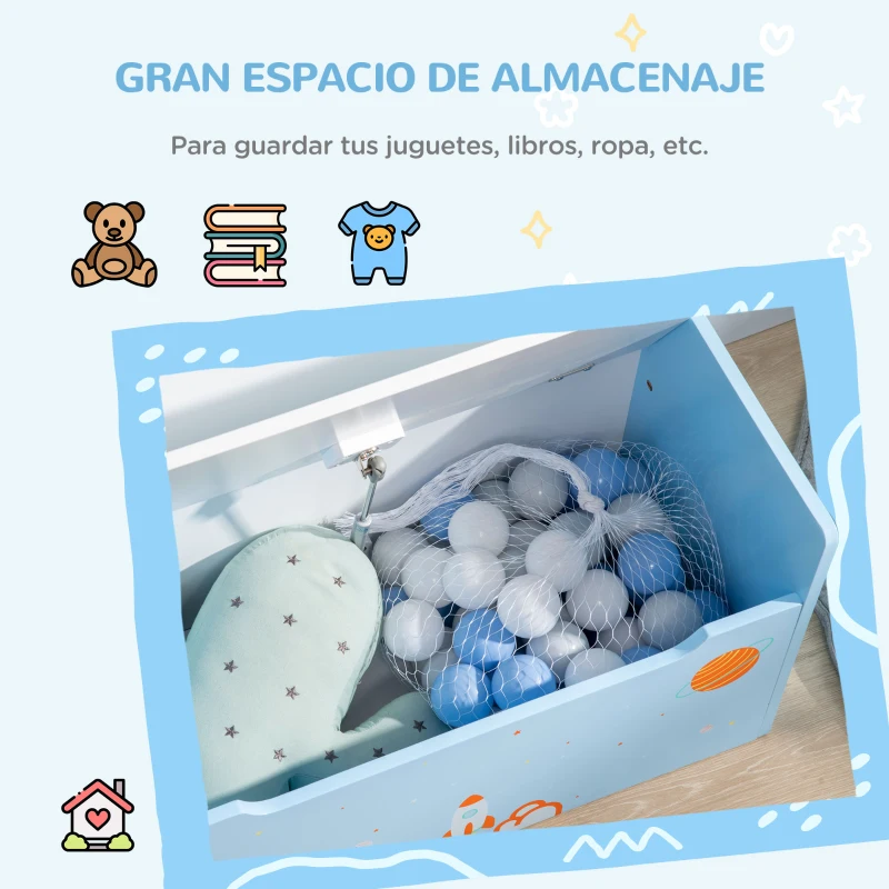 ZONEKIZ 2 en 1 Banco Infantil con Baúl de Almacenamiento para Niños de +18 Meses Carga 50 kg 60x30x50 cm Azul