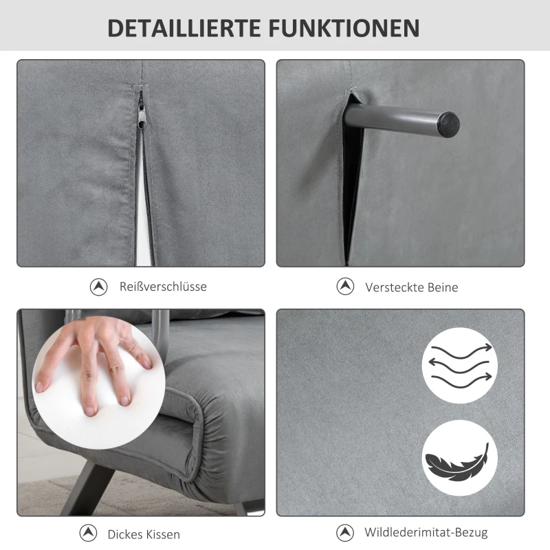 HOMCOM Slaapbank, tweepersoonsbank, logeerbed, inclusief 2 kussens, grijs(m-6)