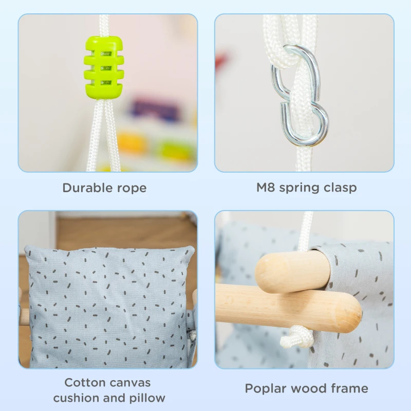 Outsunny Scaun leagan cu perna pentru copii, material textil si lemn, pentru casa si gradina, 40x40x180cm gri