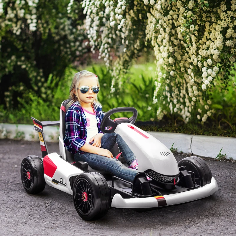 HOMCOM Kart Eléctrico para 4-8 Años Go Kart de Batería Velocidad 3-6 km/h con Mando a Distancia 116x74x57,5 cm Blanco
