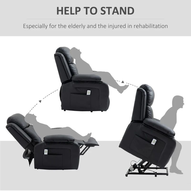 HOMCOM Electric Armchair for Elderly, Leather, w/ Remote Control, Footstool, Black(m-7)