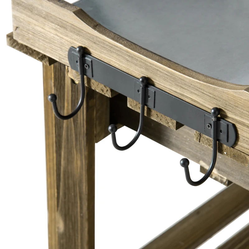 Outsunny tuintafel met drie lades en metalen werkblad, verkoold, 78 x 38 x 112 cm