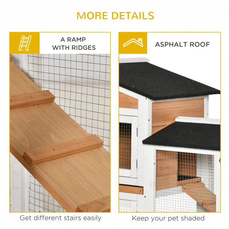 PawHut Rabbit Hutch Outdoor with Run Guinea Pig Hutch 2-Tier Bunny Cage w/ Wheels No-Leak Plastic Tray 157.4 x 53 x 99.5 cm - Yellow(m-8)