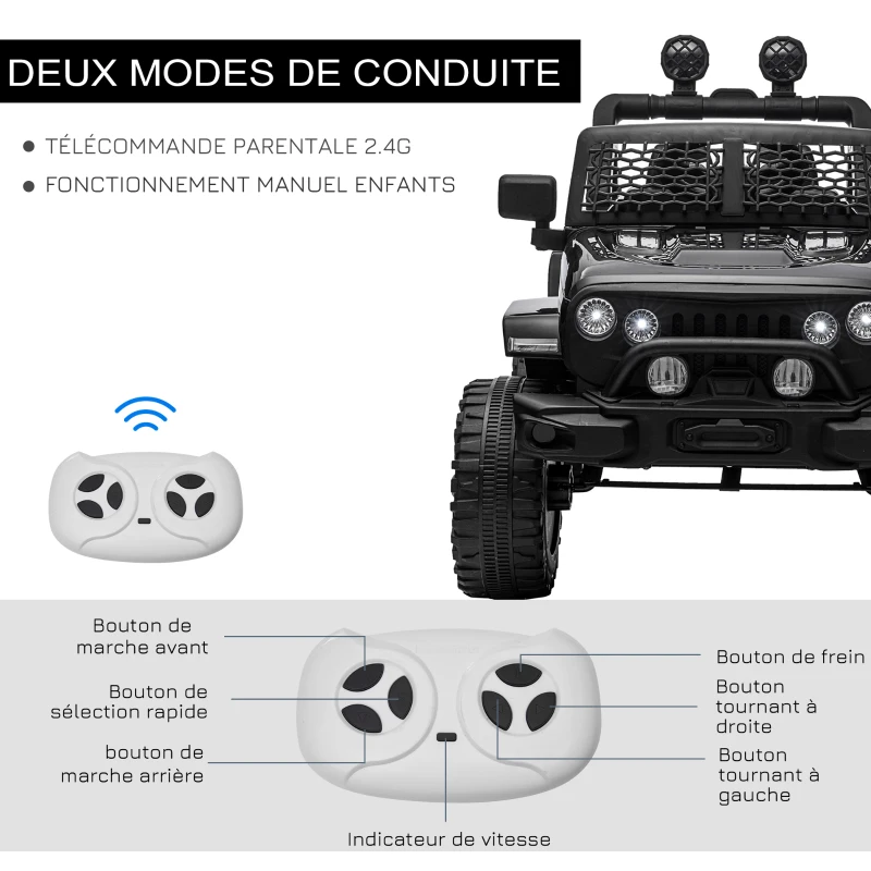 HOMCOM Voiture électrique 4x4 pour enfants 12V avec télécommande phares et klaxon - 3-6 ans - noir(m-6)