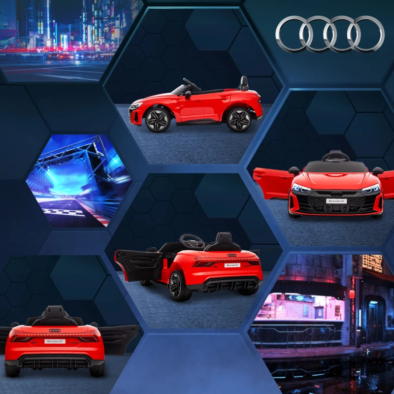 HOMCOM kinderauto, elektrische auto, Audi-gelicentieerd, met veiligheidsgordel, afstandsbediening, licht, rood+zwart, 103 x 58 x 41 cm(m-8)