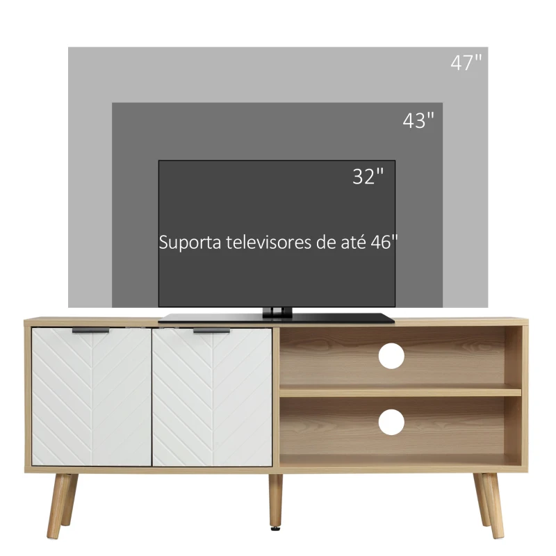 HOMCOM Móvel de TV Moderno com 2 Portas e 2 Prateleiras de Armazenamento para Televisores de até 46" 110x39x48,8cm Madeira e Branco