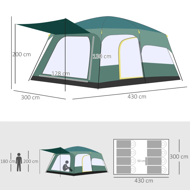 Outsunny Tienda de Campaña Familiar 5-6 Personas Carpa Grande Acampada Tipo Refugio con Bolsa de transporte 4,3x3x2 m Verde