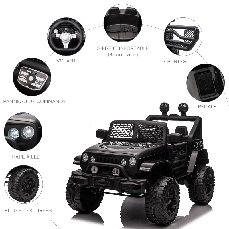 HOMCOM Voiture électrique 4x4 pour enfants 12V avec télécommande phares et klaxon - 3-6 ans - noir(m-7)