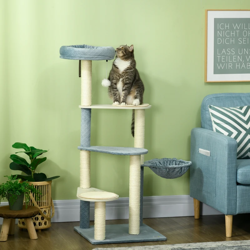 PawHut 118.5cm Cat Tree Tower with Scratching Posts, Mats, Hammock, Bed, Toy Ball