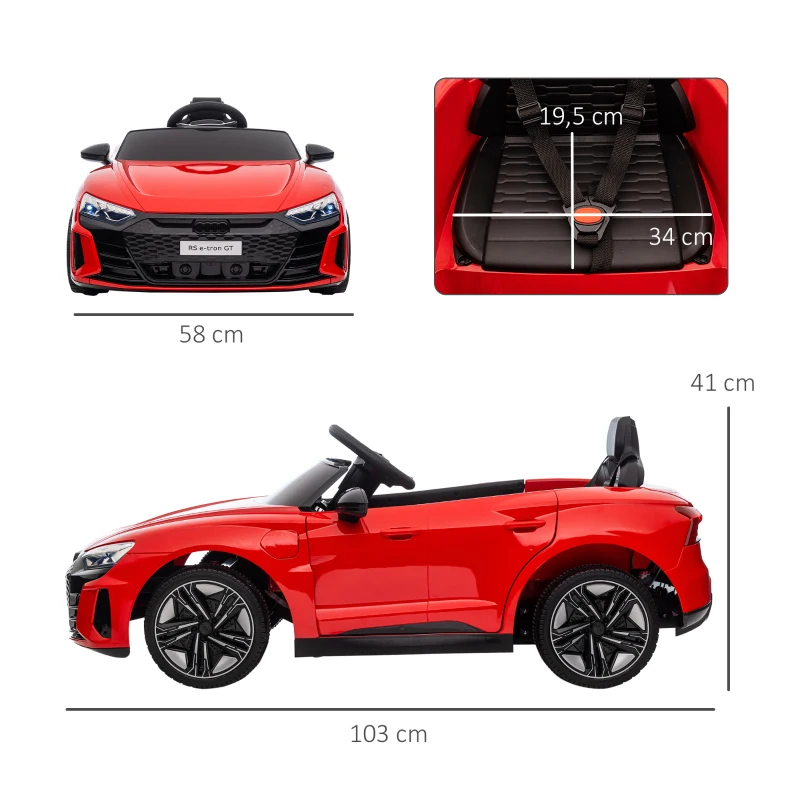 HOMCOM kinderauto, elektrische auto, Audi-gelicentieerd, met veiligheidsgordel, afstandsbediening, licht, rood+zwart, 103 x 58 x 41 cm(m-3)