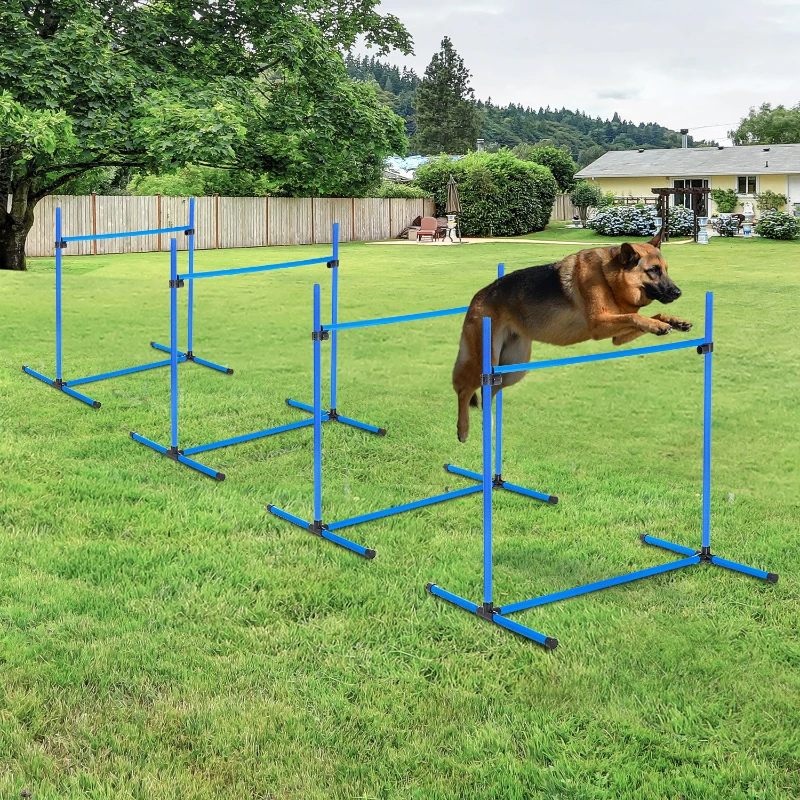 PawHut AGILITY SŁUPKI DO SLALOMU STACJONATA 4 x PŁOTEK DO TRENINGU niebieski