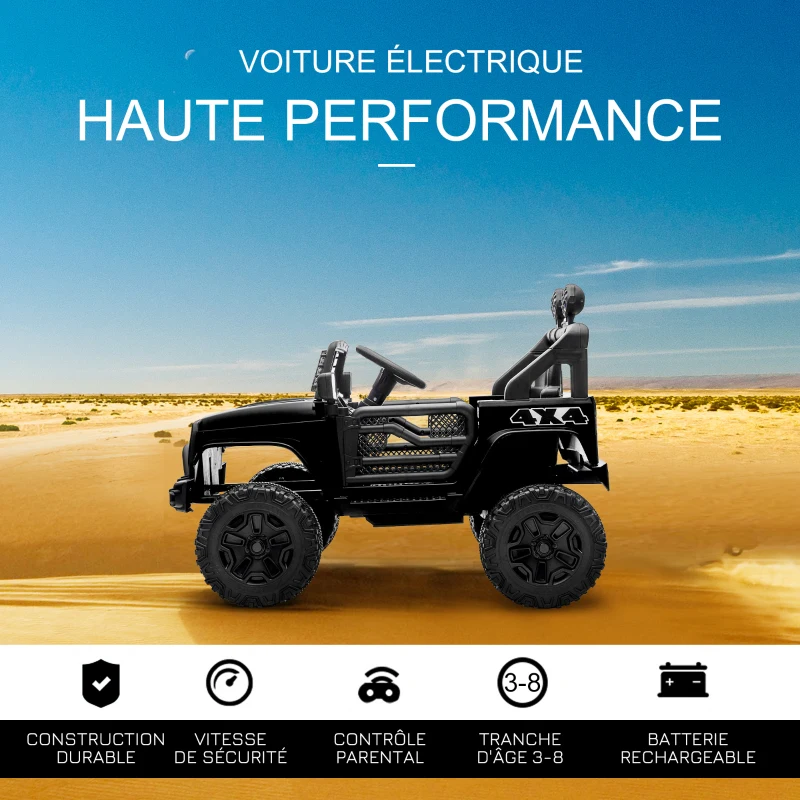 HOMCOM Voiture électrique 4x4 pour enfants 12V avec télécommande phares et klaxon - 3-6 ans - noir(m-4)