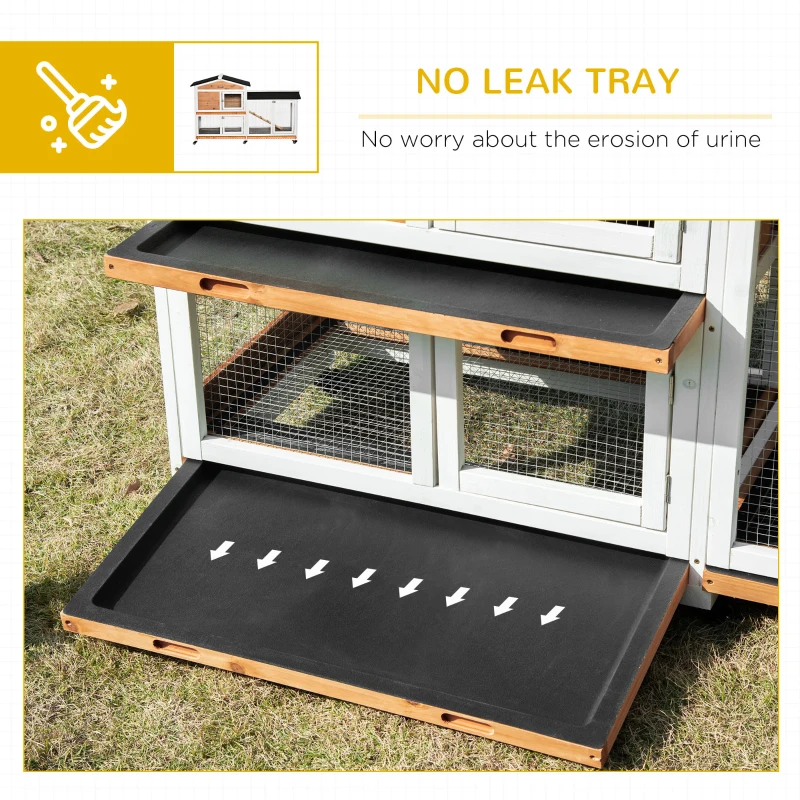 PawHut Rabbit Hutch Outdoor with Run Guinea Pig Hutch 2-Tier Bunny Cage w/ Wheels No-Leak Plastic Tray 157.4 x 53 x 99.5 cm - Yellow(m-7)