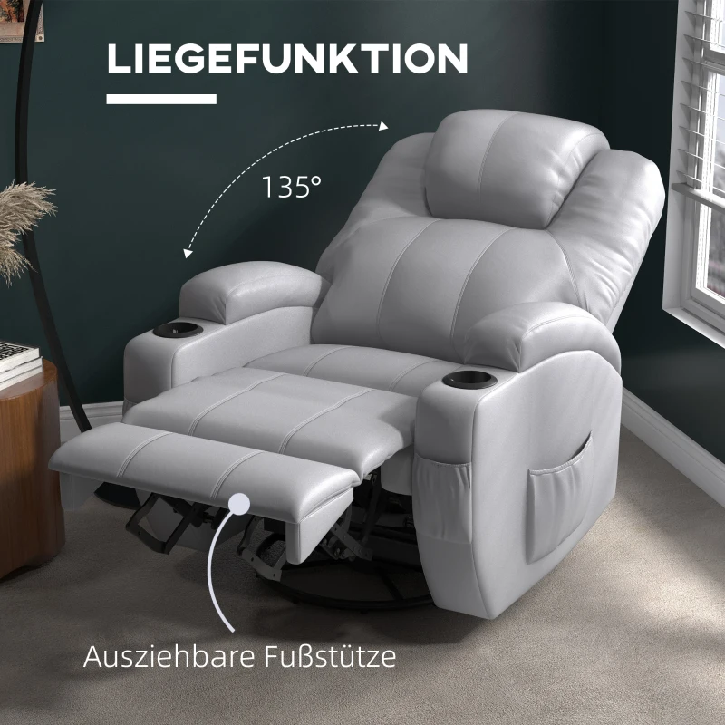 HOMCOM Massagestoel met voetensteun, 8 vibratiepunten, 5 modi, inclusief afstandsbediening, lichtgrijs.